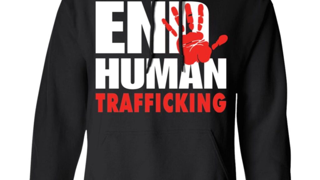 a jacket written end human trafficking